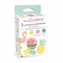 Bon marché ✨ Lot de 3 Colorants Alimentaire en Poudre Rose, Vert, Jaune Pastel 5g Scrapcooking 🎉