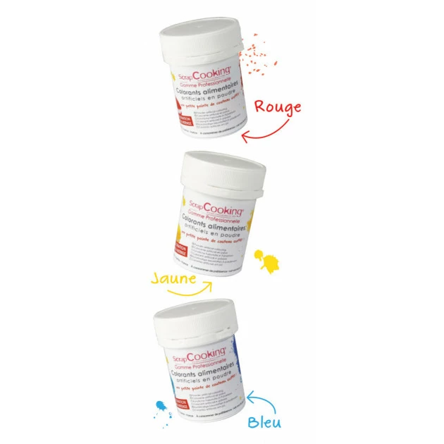 Lot de 3 Colorants Alimentaires en Poudre Rouge / Jaune / Bleu Scrapcooking Grosses soldes ???? Lot de 3 Colorants Alimentaires en Poudre Rouge / Jaune / Bleu Scrapcooking ???? -Magasin de vente Emile Henry lot de 3 colorants alimentaires en poudre rouge jaune bleu scrapcooking 1